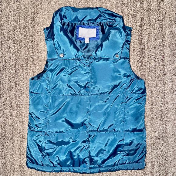 Old Navy Women's Metallic Blue Full Zip Button Down Outerwear Vest Size Medium - Picture 1 of 9